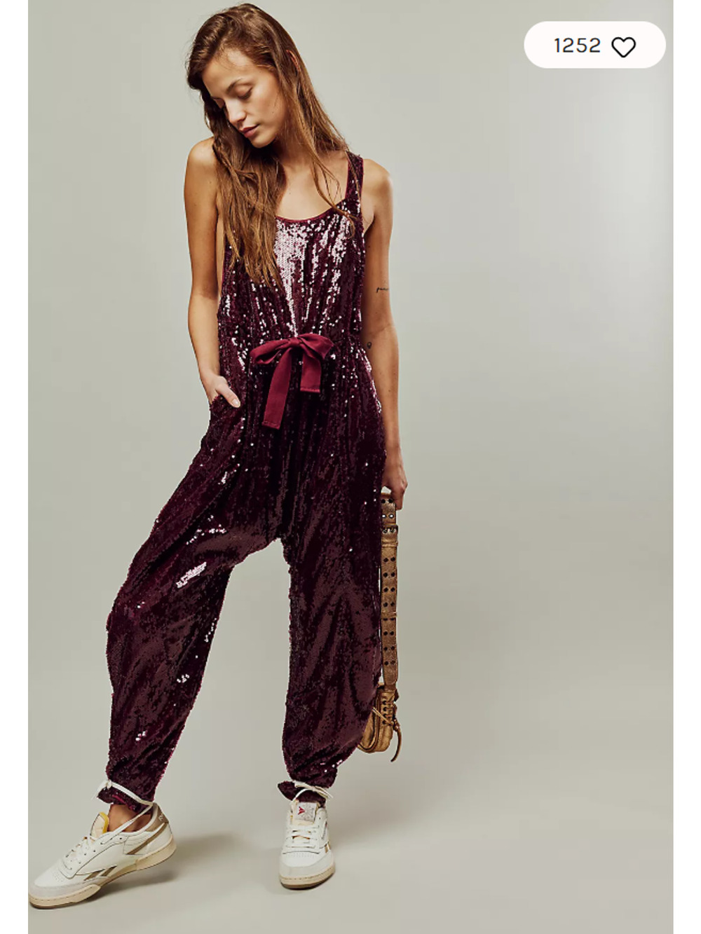 Free People LOVE AGAIN Harem One-Piece Sequin Slouchy Jumpsuit Wine S NWOT $168
